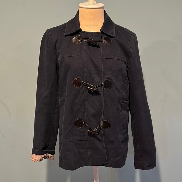 Banana Republic Navy Blue Cotton Barn Utility Coat Horn Toggle size Medium - Picture 1 of 17